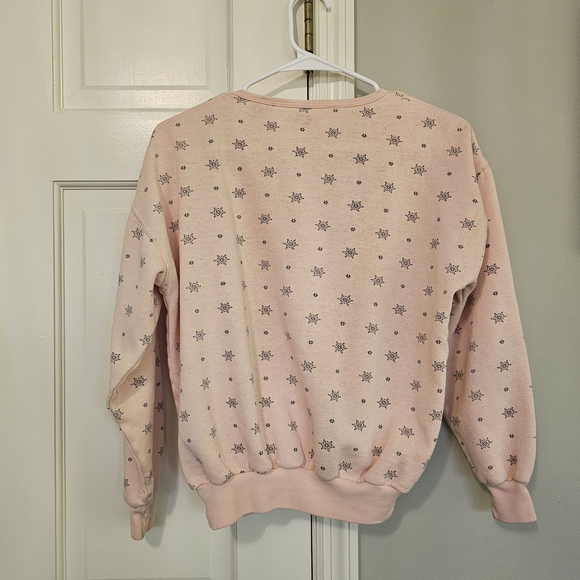 Vintage Pink Button-Up Sweatshirt with Star Pattern - Picture 4 of 5